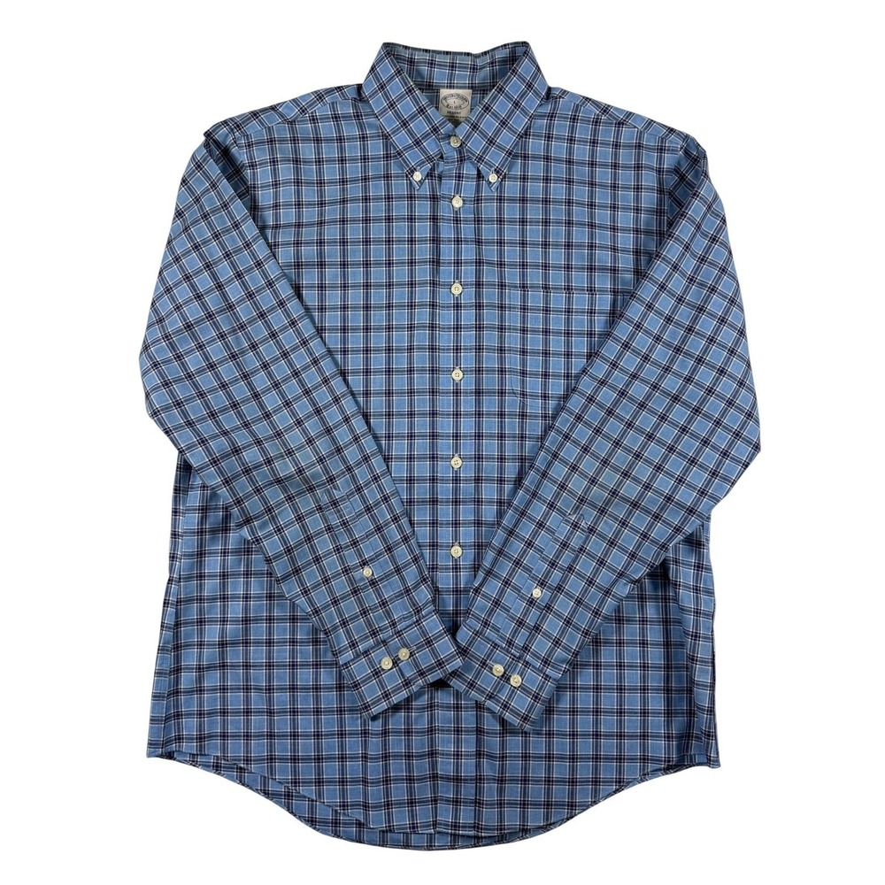 Brooks Brothers Mens Regent Fit‎ Non-Iron Supima Cotton Plaid Shirt Blue Large